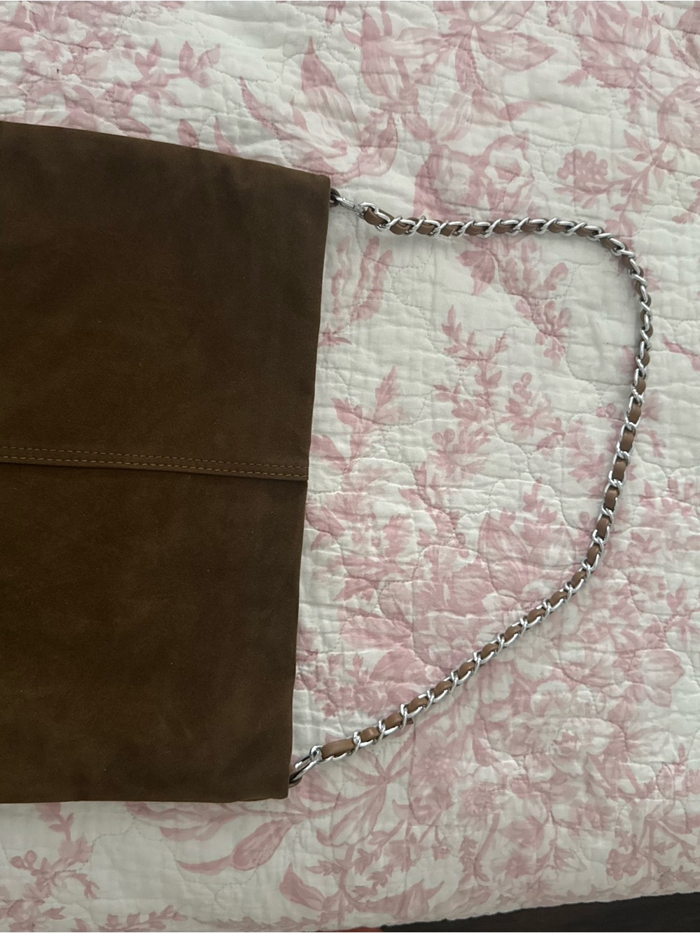Brown Suede Shoulder Bag with Chain Strap